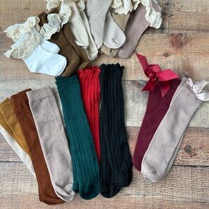 Mixed Girls Knee-High Socks Bundle - Green, Red, Black, Burgundy, Tan, Cream